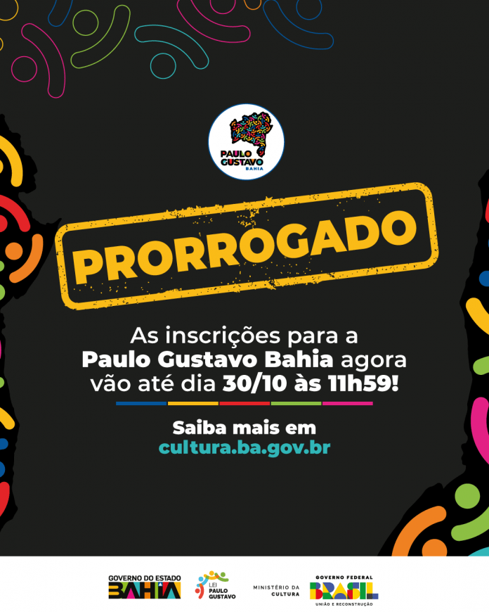 Secult-BA prorroga inscrições para editais da Paulo Gustavo Bahia até dia 30 de outubro