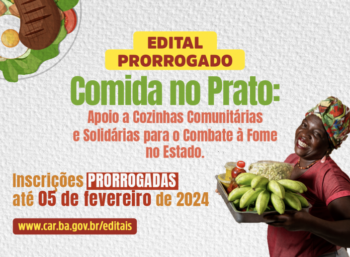 Prorrogado até o dia 5 de fevereiro o envio de propostas para o Edital ‘Comida no Prato’