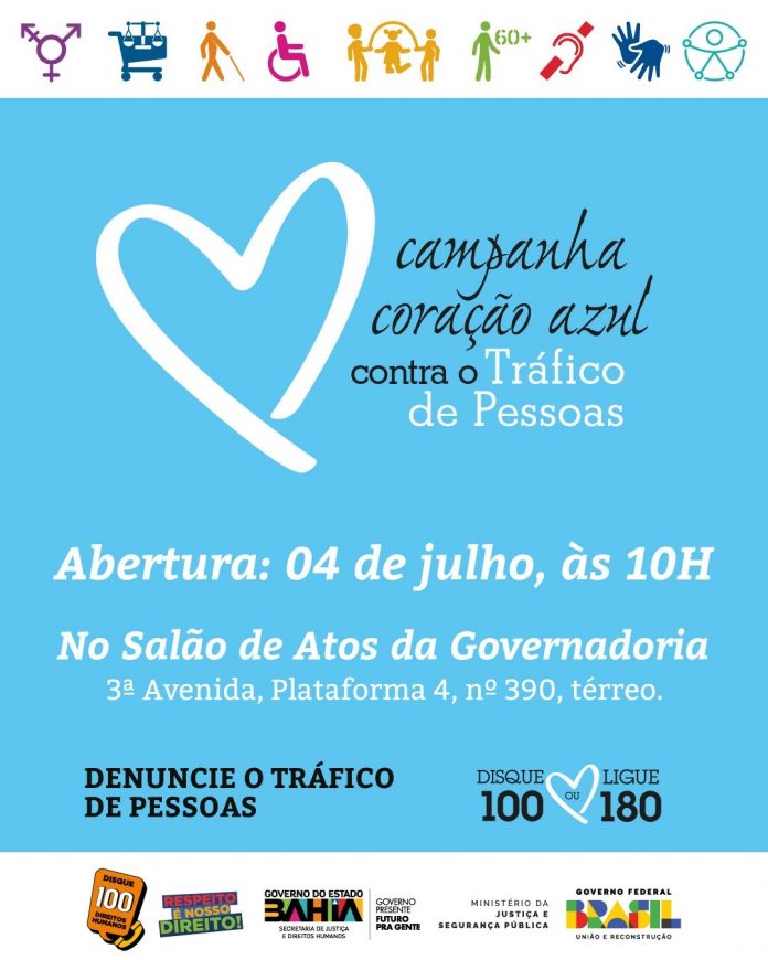 Combate ao tráfico de pessoas: SJDH participa da campanha internacional ‘Julho Coração Azul’